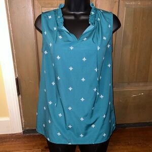 Merona Blue/ Green Sleeveless Pattern Ruffle Tank Top Size S